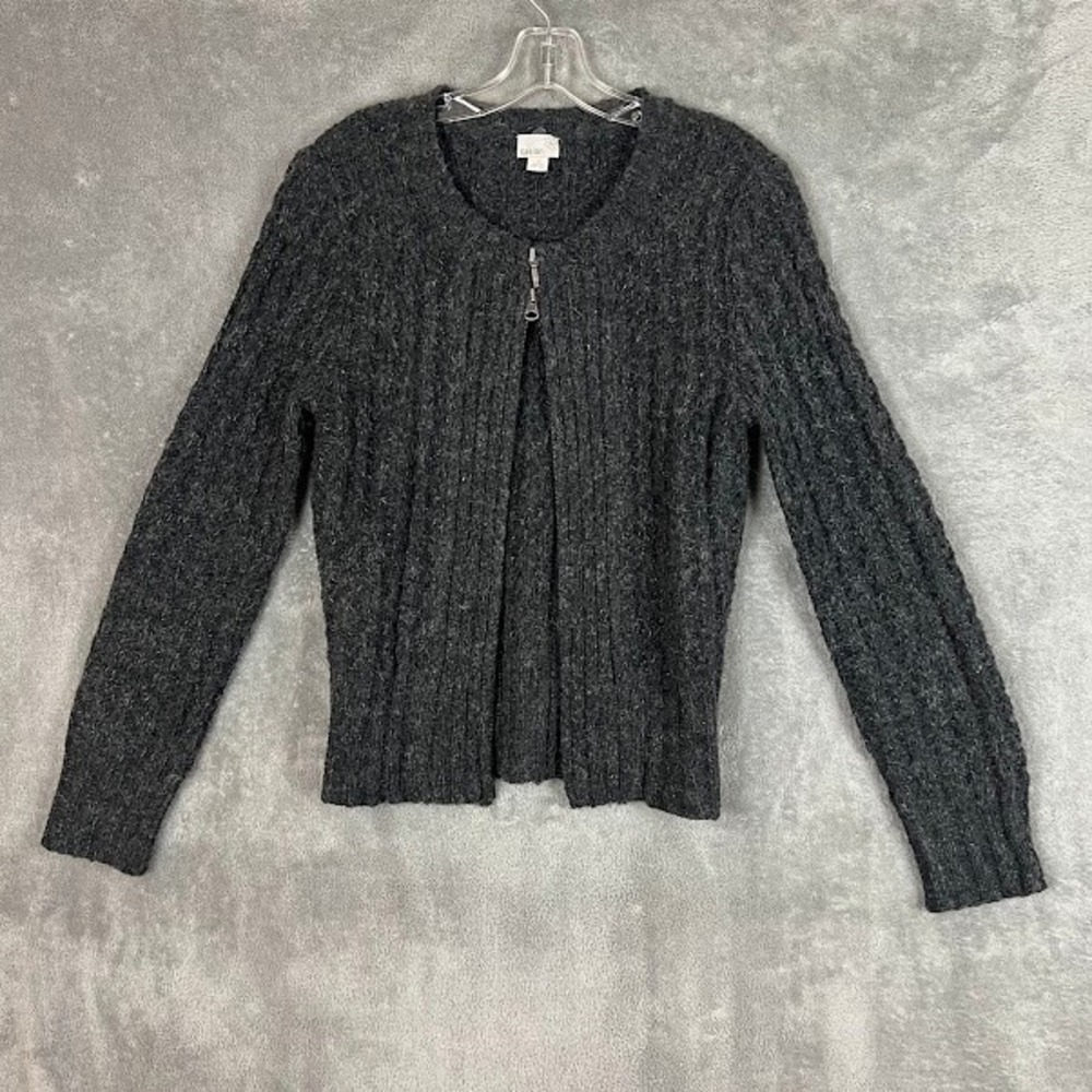 Vintage Y2K Caslon Sweater Womens M Full Zip Alpaca Cottagecore Old Money